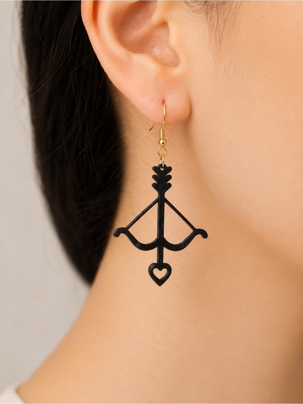 3D Printed Black Heart Arrow Dangle Earrings
